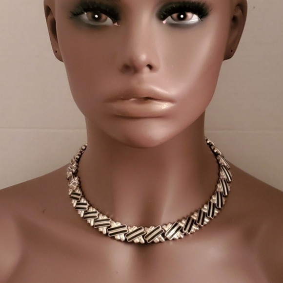 Vintage Art Deco Xs Black and Silver Choker, like new jewelry gifts - Picture 1 of 6
